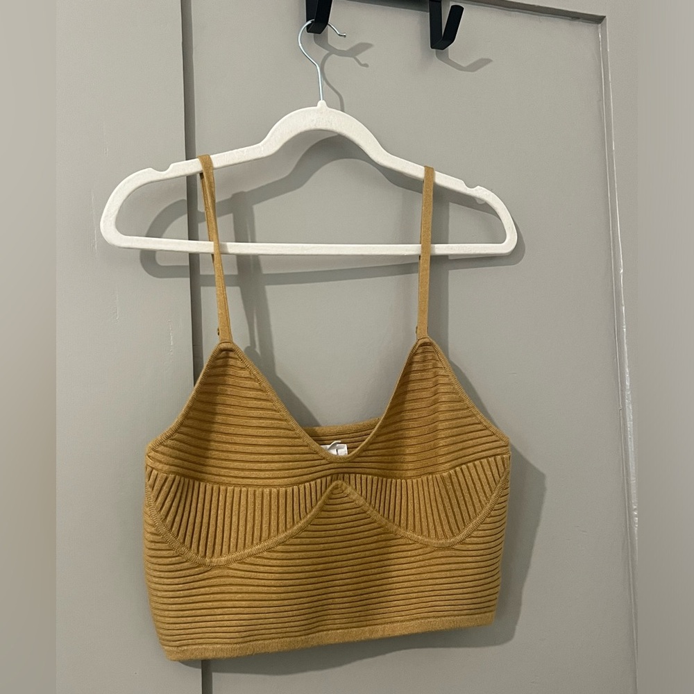 Never been worn! Mustard yellow aerie knit cropped top 💛